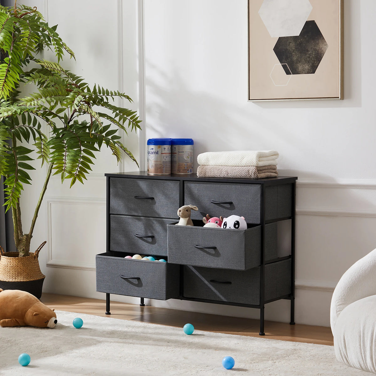 JHK Six Drawer Fabric Storage Nightstand For Bedroom