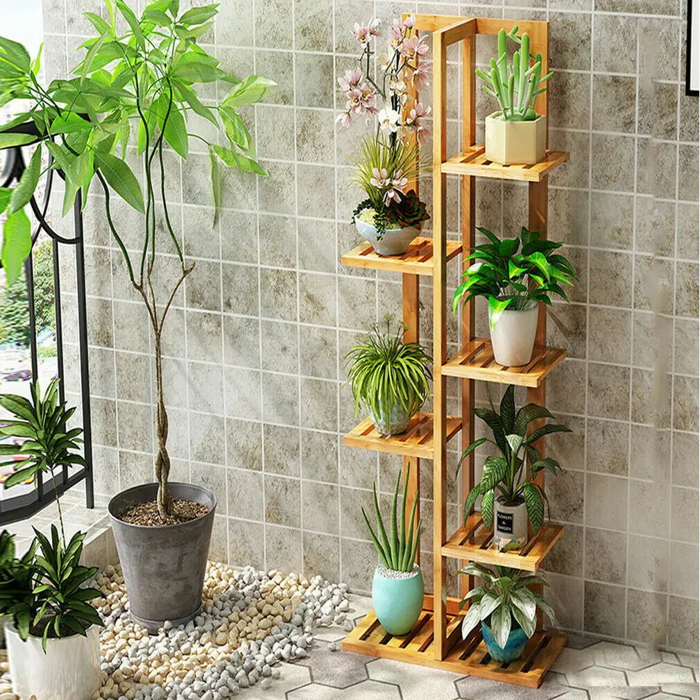 Bamboo Vertical Tiered Plant Stand Rack for Indoor Outdoor Display