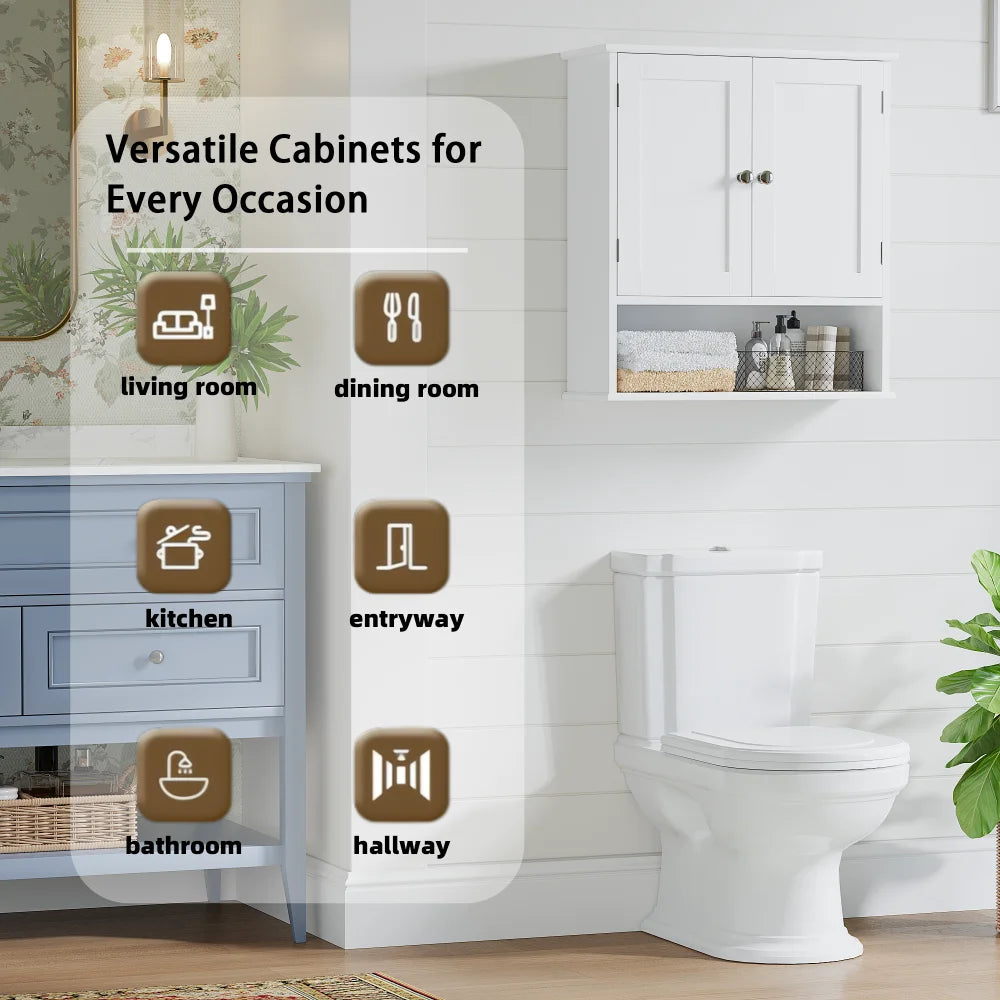Wall Mounted Bathroom Cabinet With Adjustable Shelves And Doors