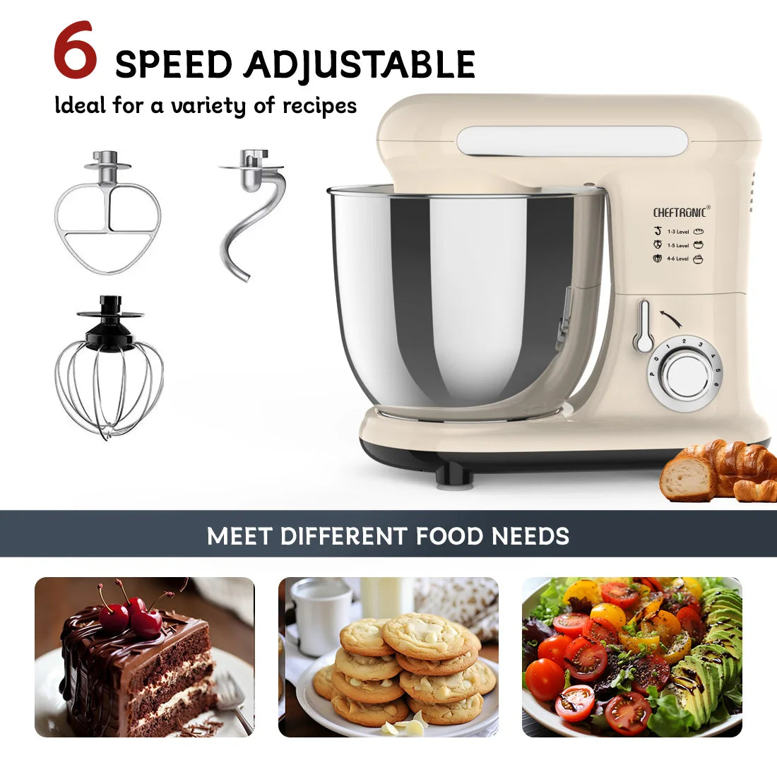 Cheftronic Tilt Head Electric Stand Mixer With Dough Hook