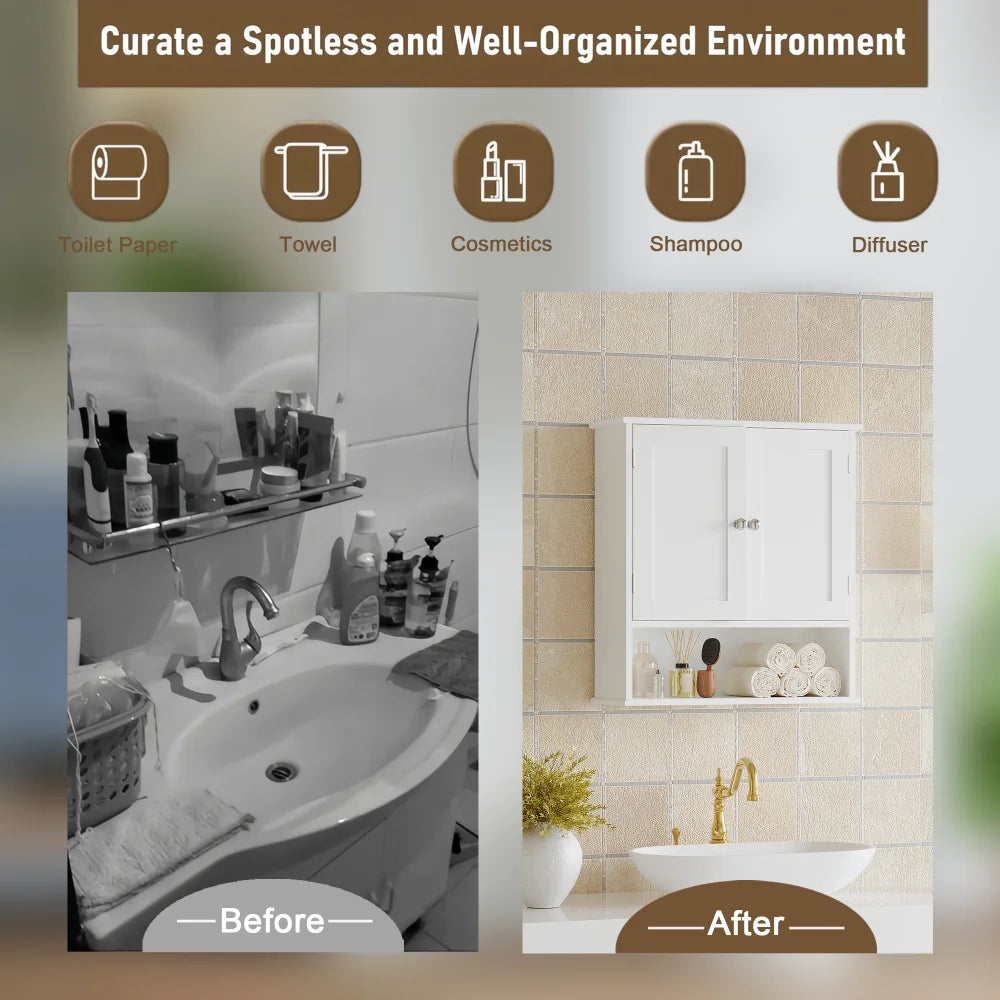 Wall Mounted Bathroom Cabinet With Adjustable Shelves And Doors