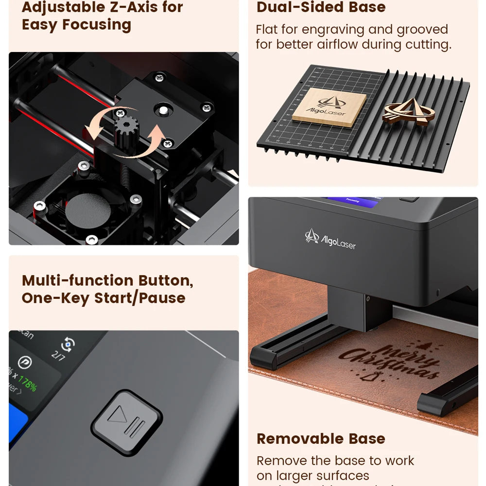 AlgoLaser Mini Portable 5W Laser Engraver Cutter with Rotary Roller OPTIONS DIY Tools Logo Etcher for Wood Desktop Laser Engraver for Metal Tumblers