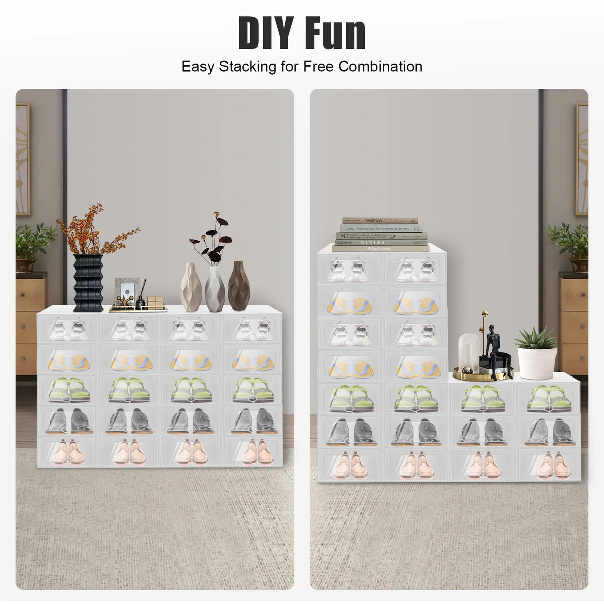 Bymaocar Stackable Transparent Shoe Storage Boxes for Closet Organization