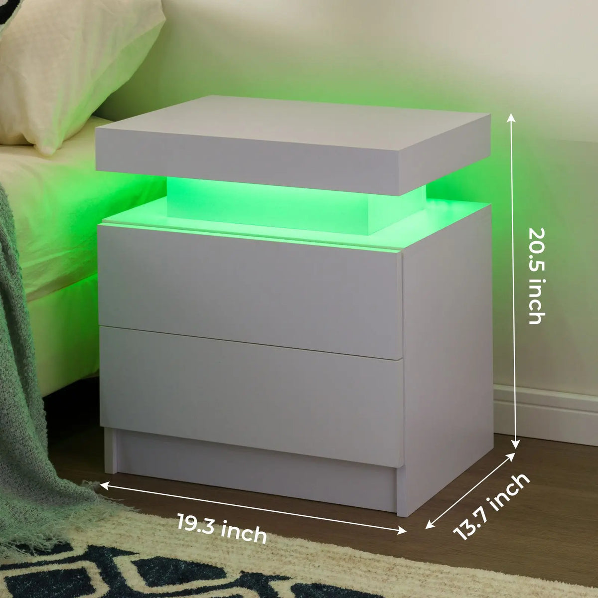 Cubehom LED Nightstand Set with Drawers for Modern Bedroom Storage