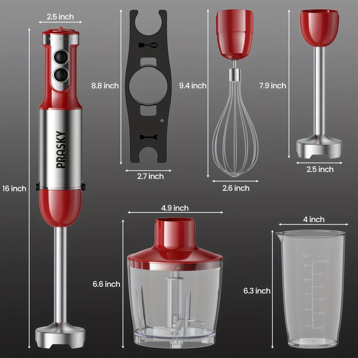 Prasky 5 In 1 Immersion Blender With Whisk And Chopper