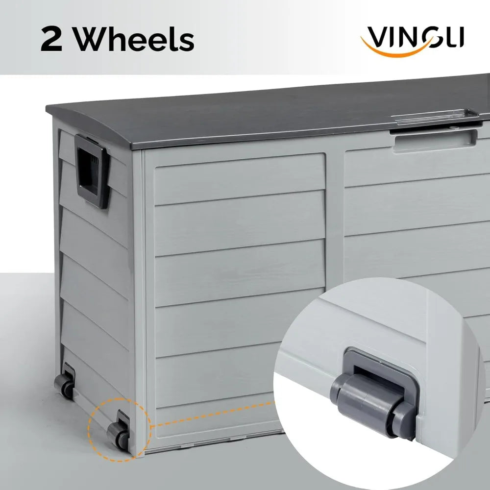 VINGLI Lockable Waterproof Outdoor Storage Deck Box With Wheels