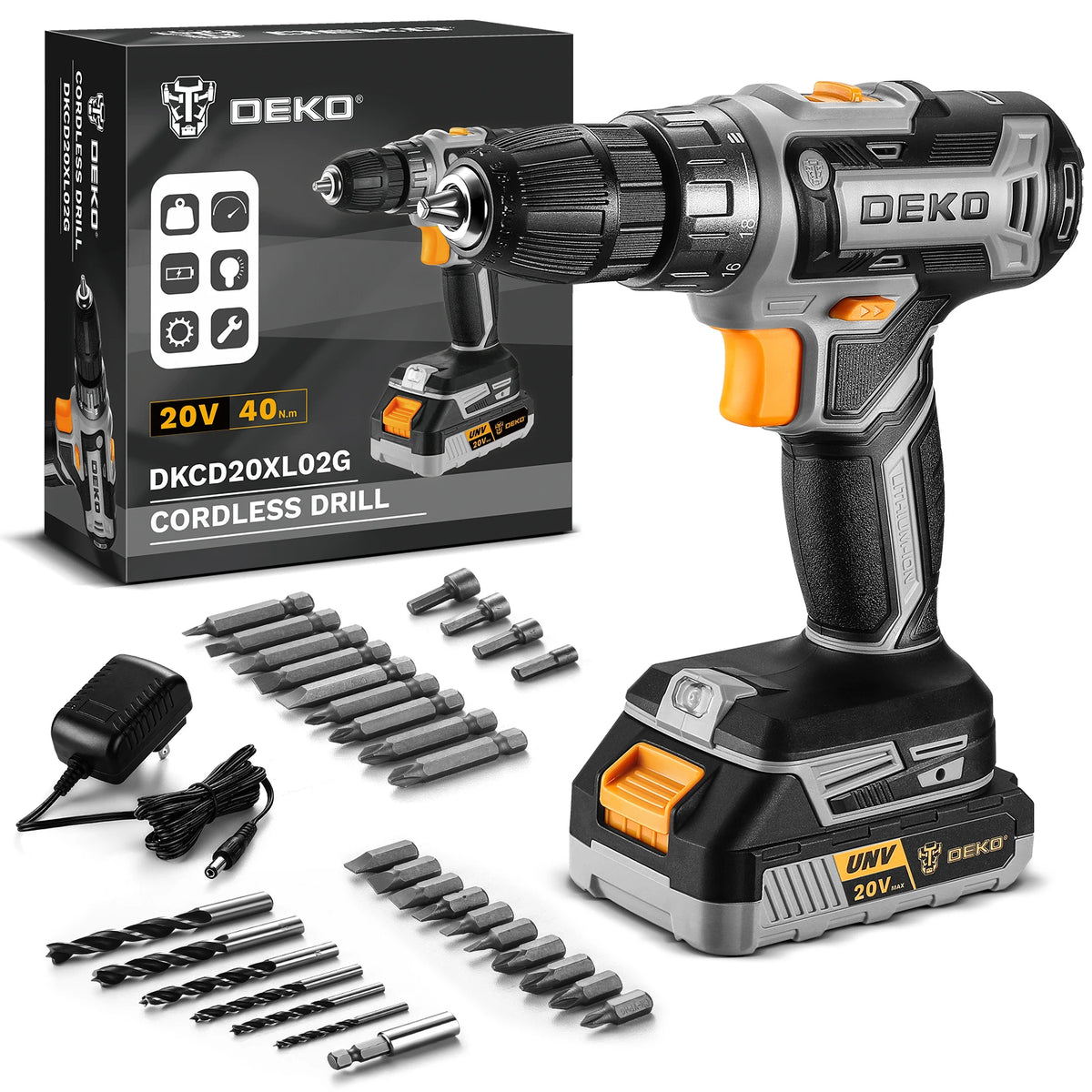 DEKO 20V Women's Cordless Drill with Battery and Charger 20V Drill Driver Kit Suitable for Woodworking Household Tools