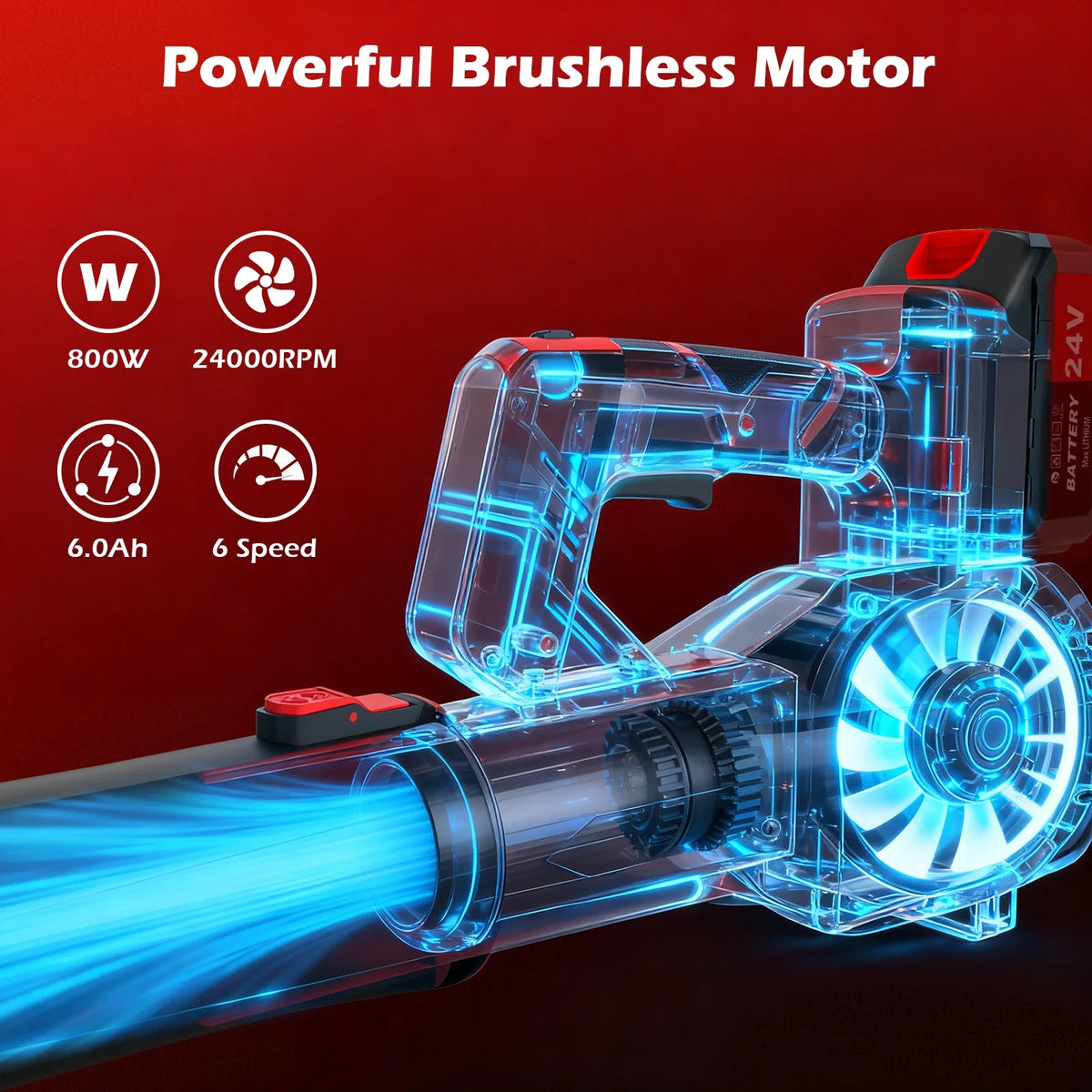 Cordless Brushless Leaf Blower With Six Speed Garden Cleaning