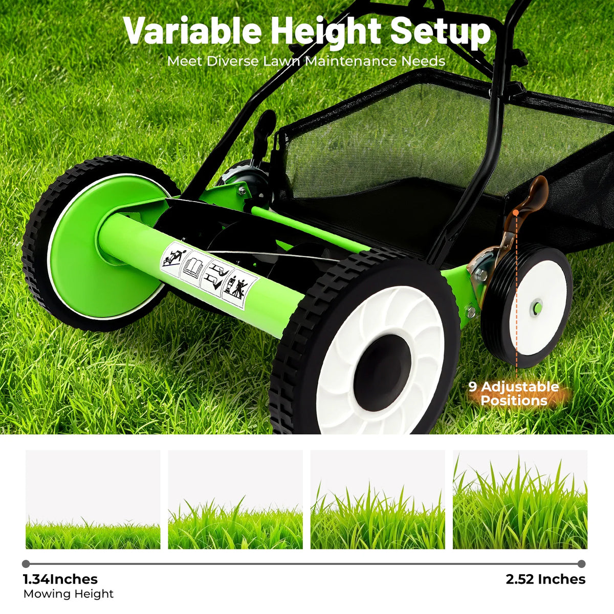 Bymaocar Manual Push Reel Lawn Mower With Removable Grass Catcher