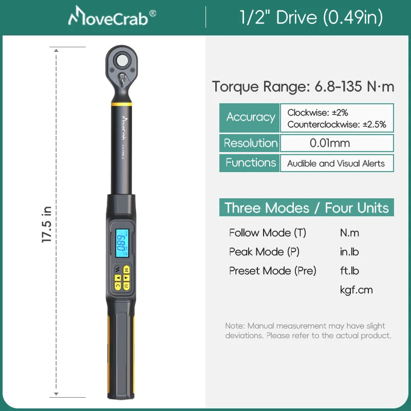 MoveCrab Digital Torque Wrench With LED And Buzzer Alerts