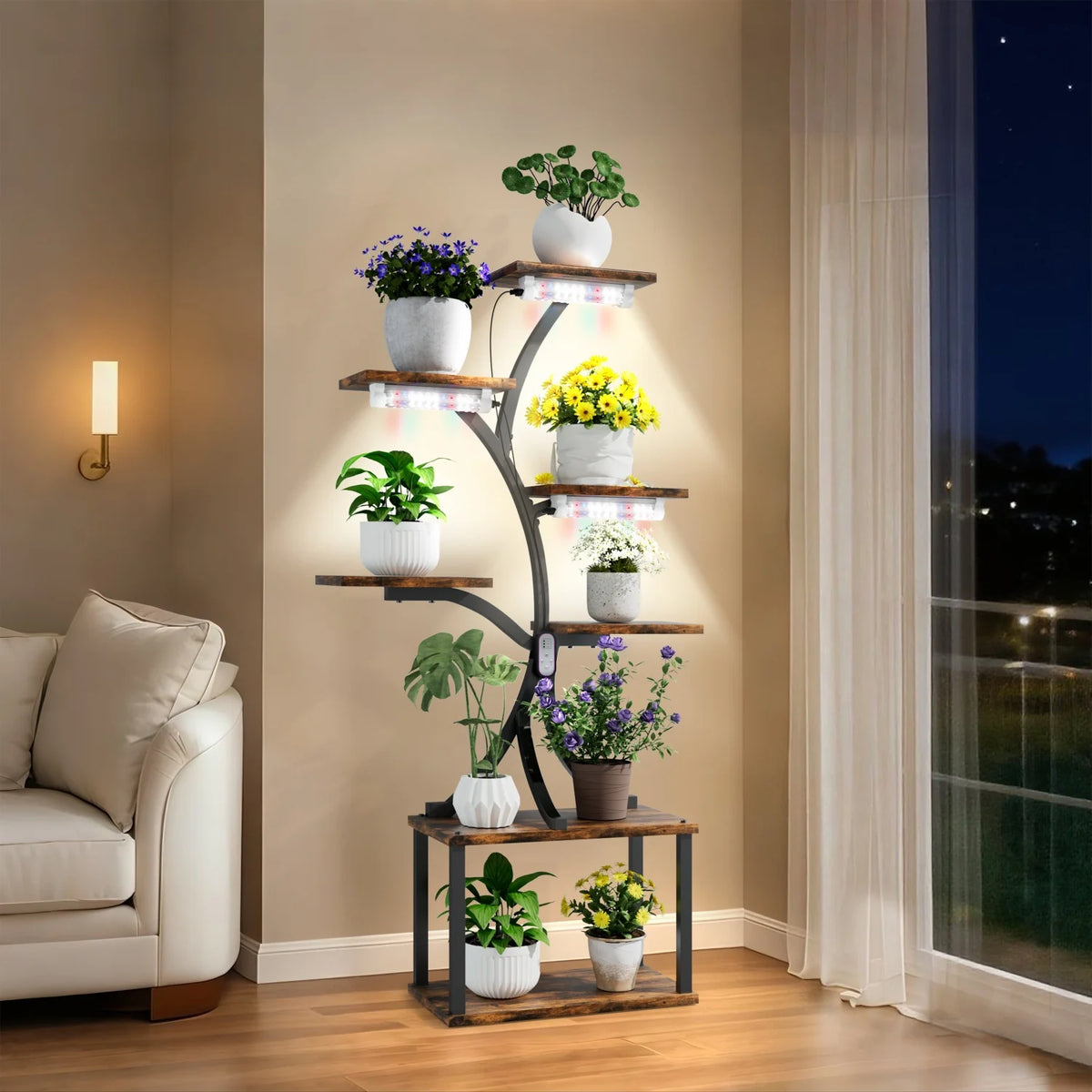 Tree Shaped Metal Plant Stand With Decorative Display Lights