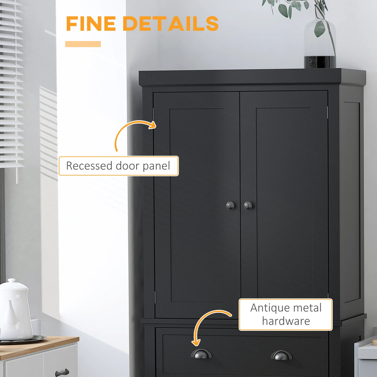 HOMCOM Traditional Kitchen Pantry Cabinet With Drawer And Adjustable Shelves