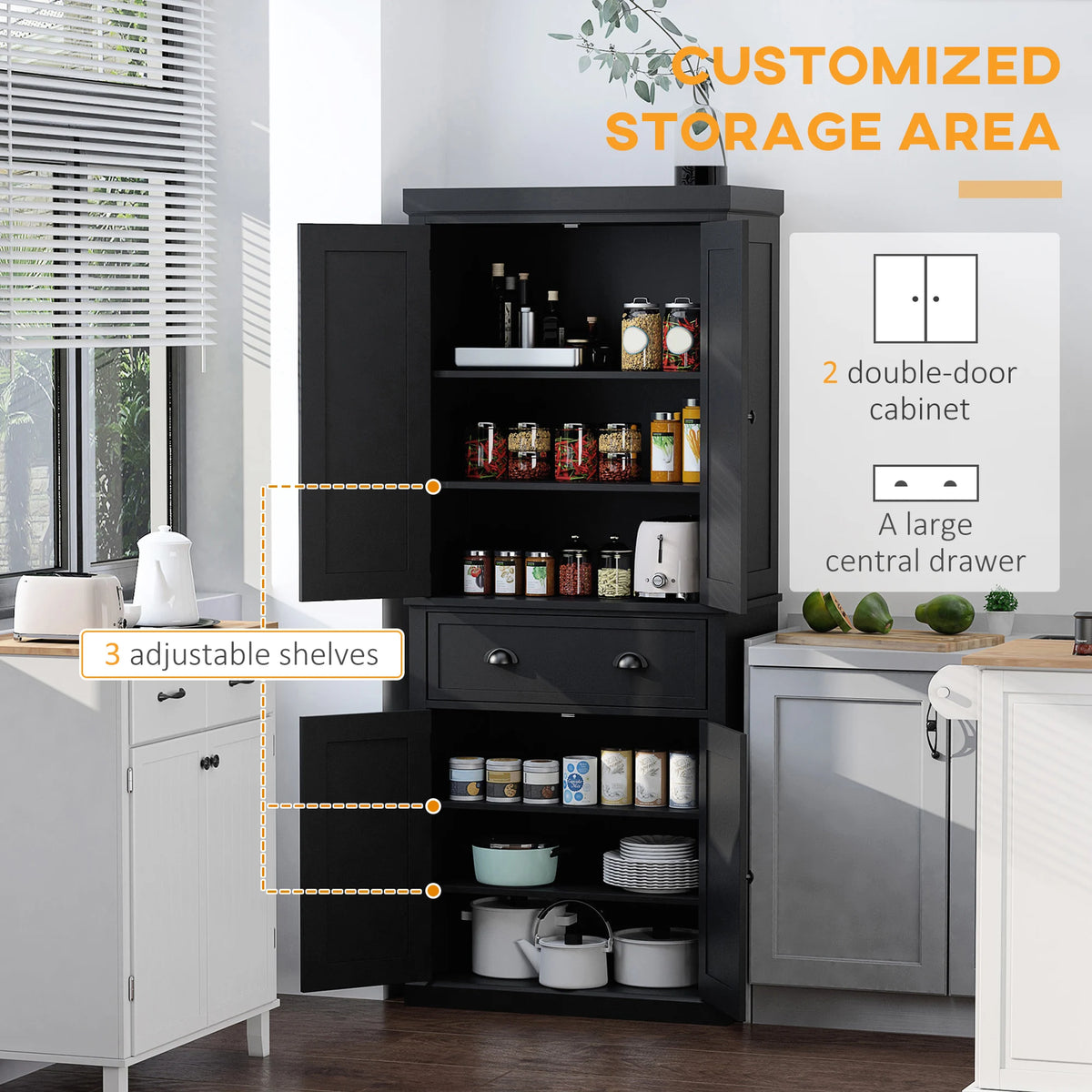HOMCOM Traditional Kitchen Pantry Cabinet With Drawer And Adjustable Shelves