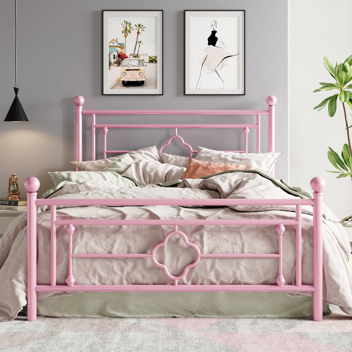HOOMIC Vintage Victorian Wrought Iron Platform Bed Frame With Storage