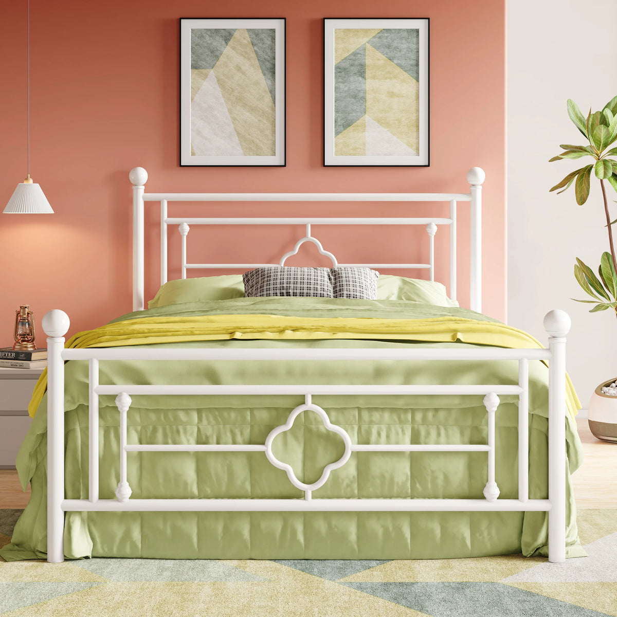 HOOMIC Vintage Victorian Wrought Iron Platform Bed Frame With Storage