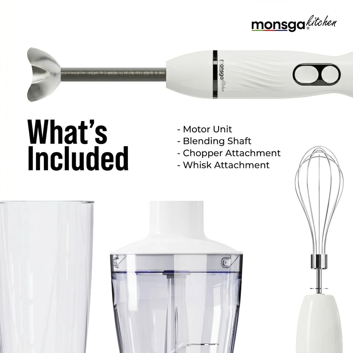 MONSGA 4 In 1 Electric Immersion Hand Blender With Accessories