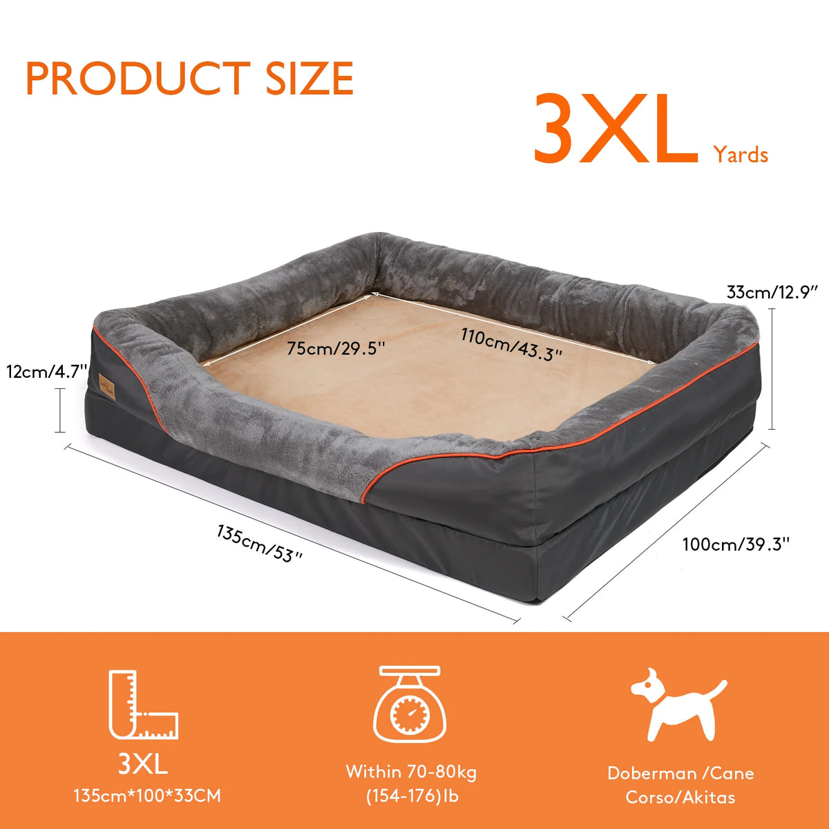 BINGOPAW Waterproof Washable Dog Bed With Removable Soft Fleece Cover