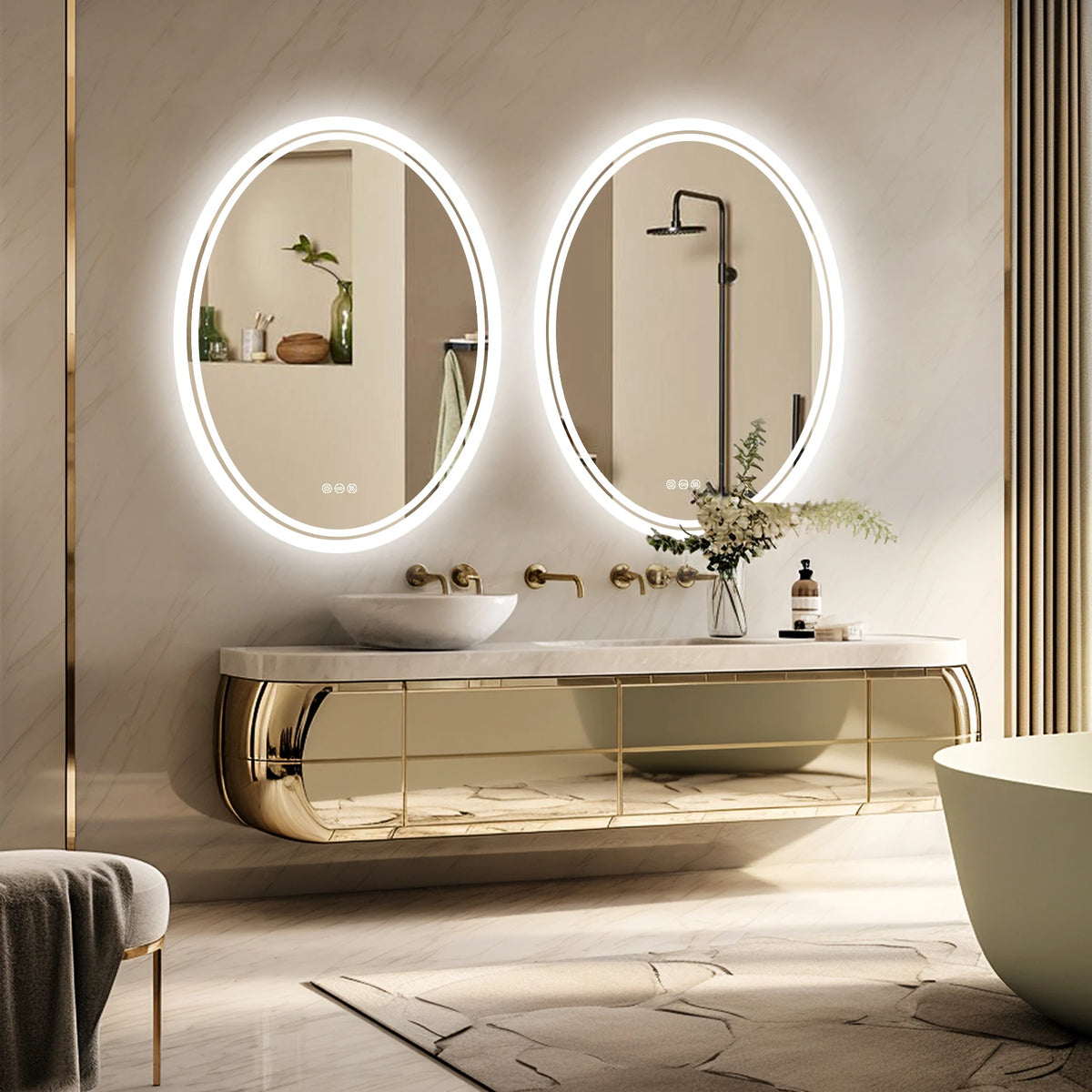 Round LED Backlit Bathroom Mirror With Dimmable Anti Fog Lighting