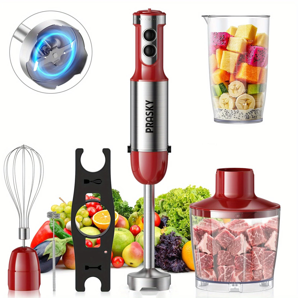 Prasky 5 In 1 Immersion Blender With Whisk And Chopper