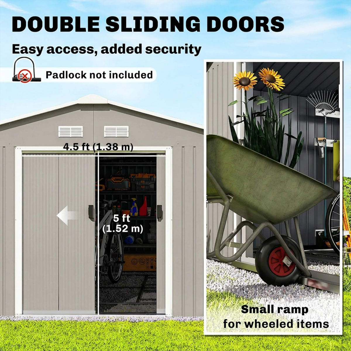 13' x 11' Steel Outdoor Utility Storage Tool Shed Kit for Backyard Garden, Grey
