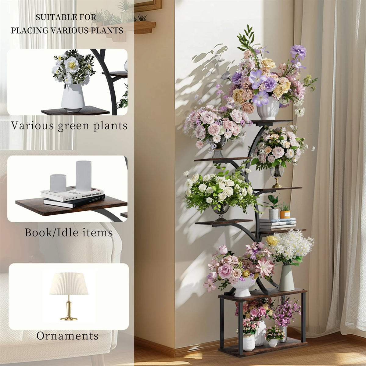 Tree Shaped Metal Plant Stand With Decorative Display Lights