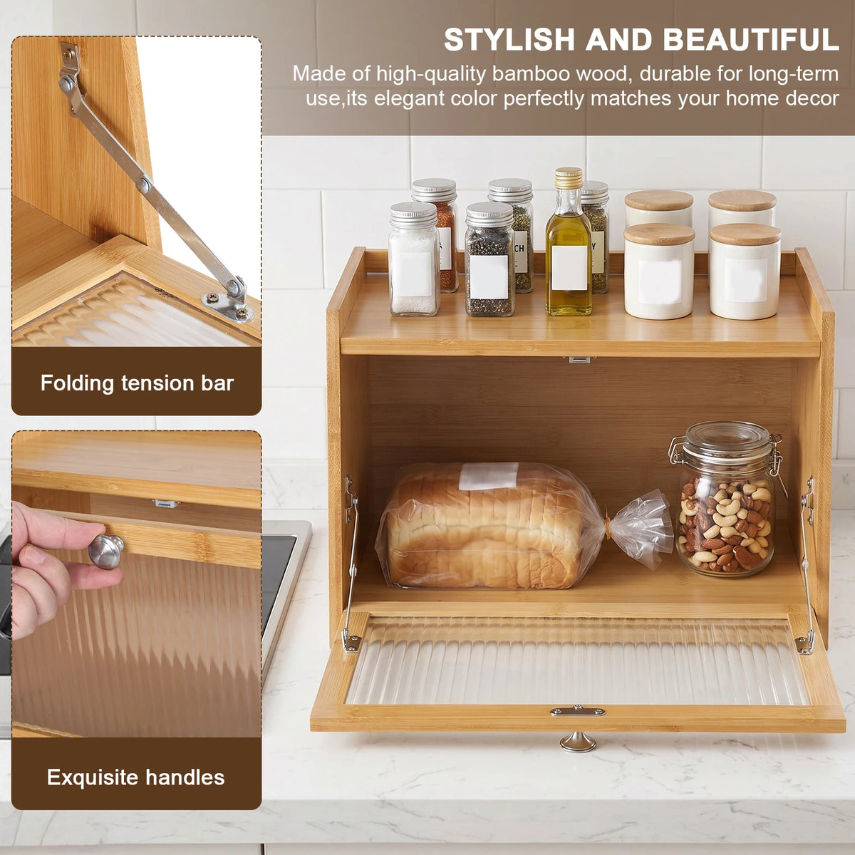 ATUOTIN Bamboo Bread Box With Clear Window And Easy Access