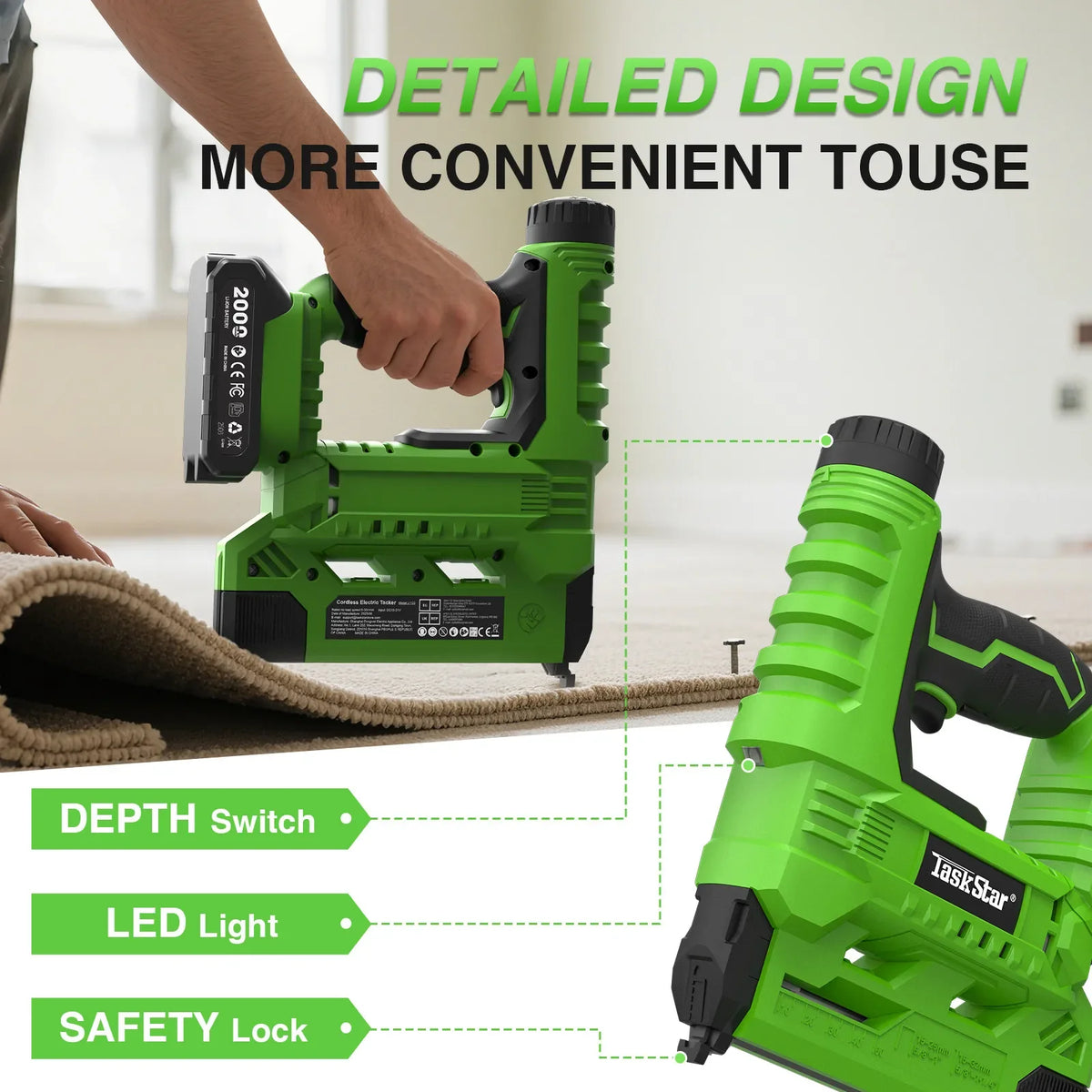 TaskStar Electric Nailing Gun 2-in-1 Cordless Nailer with 2000mAh Batteries LED Light Brushless Nail Gun for Wood Home