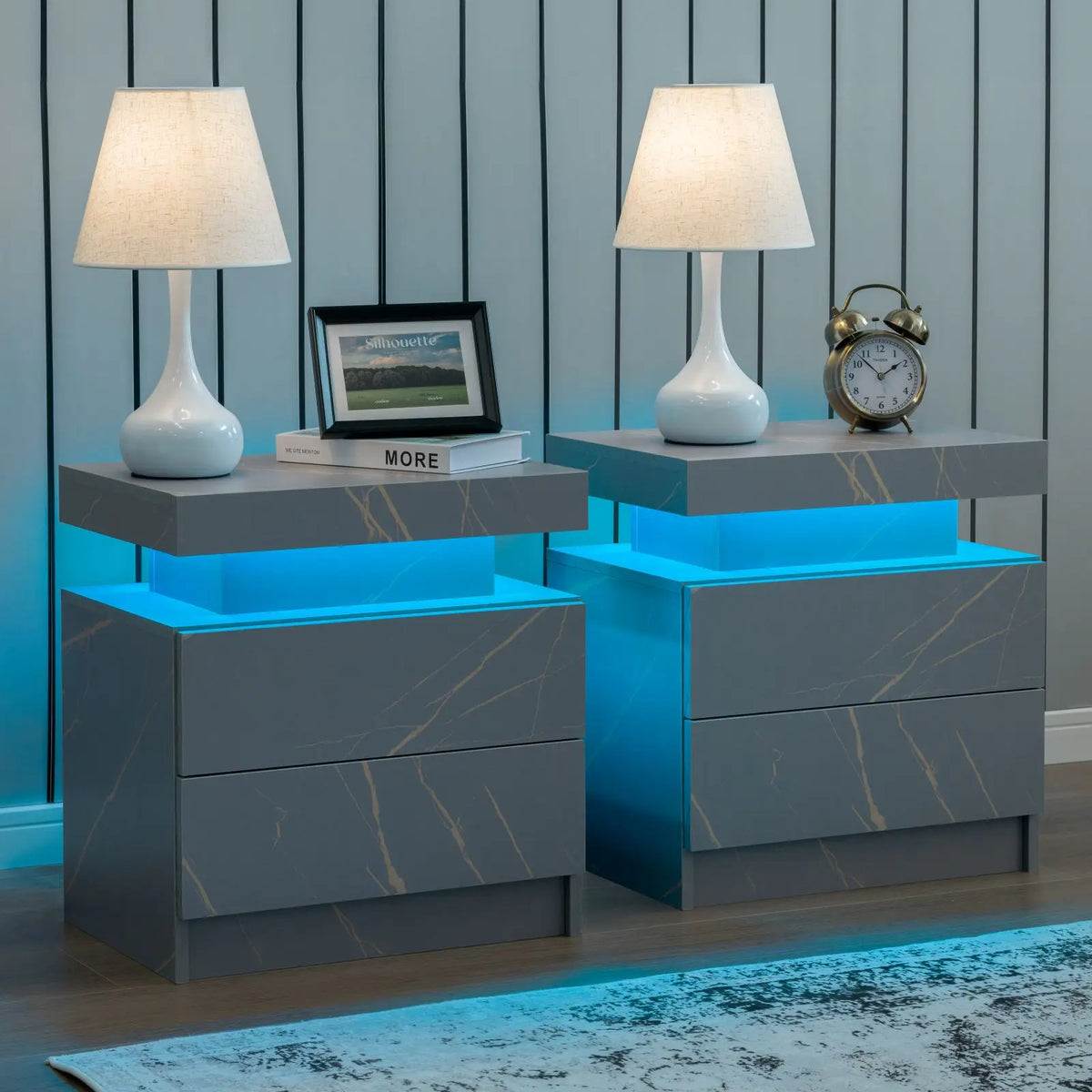 Cubehom LED Nightstand Set with Drawers for Modern Bedroom Storage