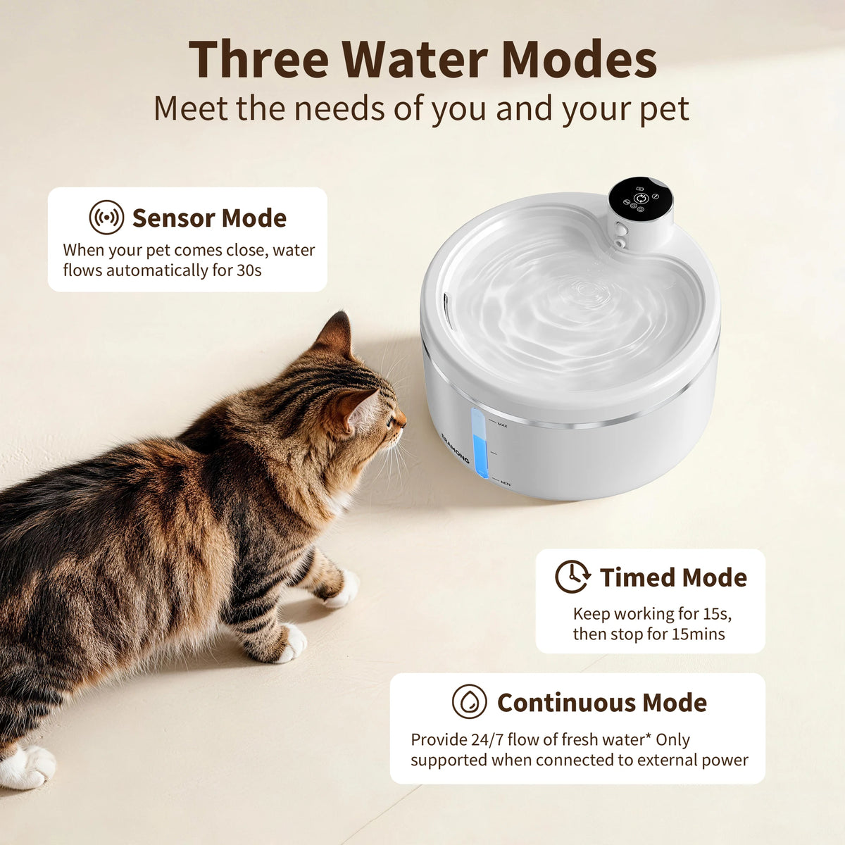 ERAMONG Wireless Cat Water Fountain With Quiet Auto Sensor