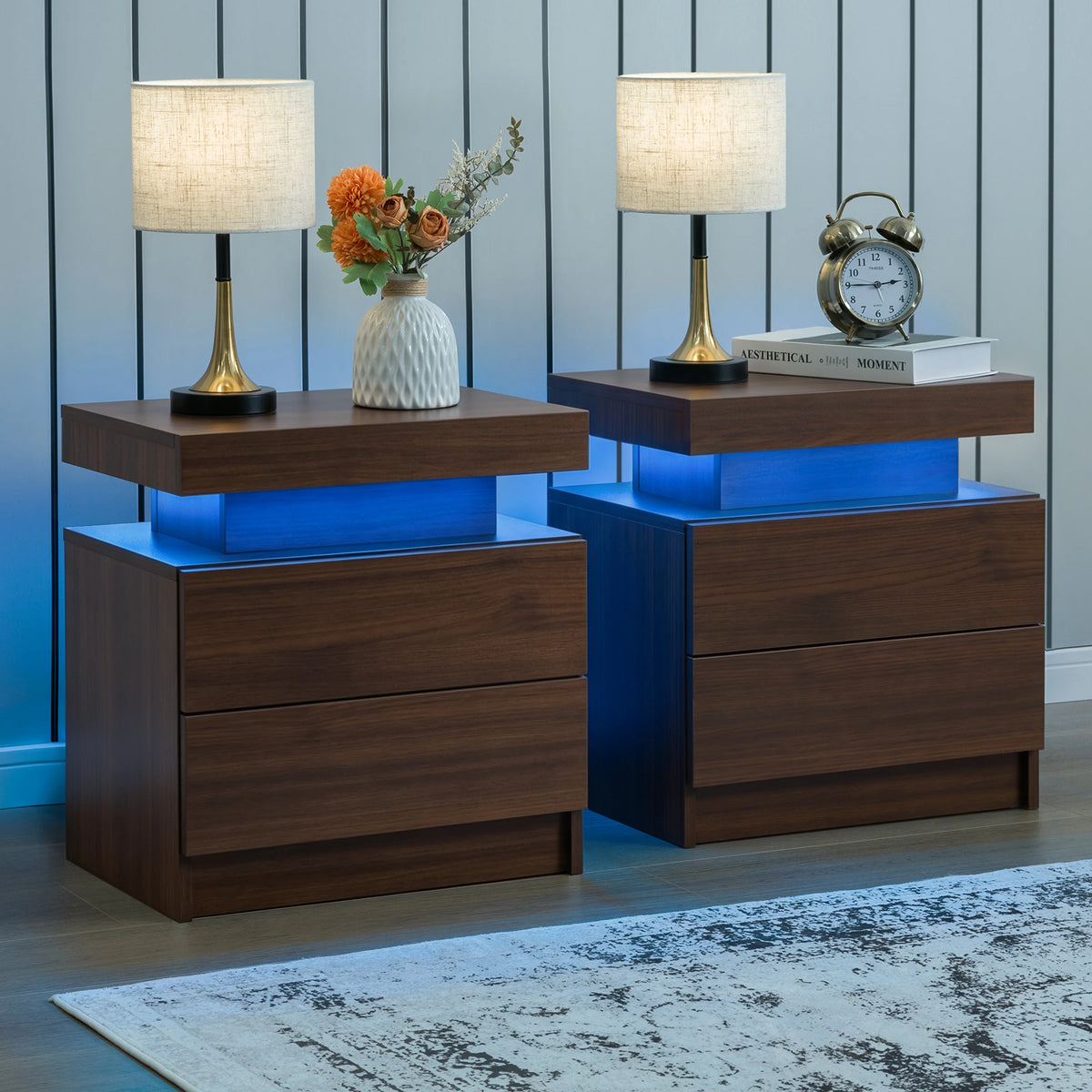 Cubehom LED Nightstand Set with Drawers for Modern Bedroom Storage