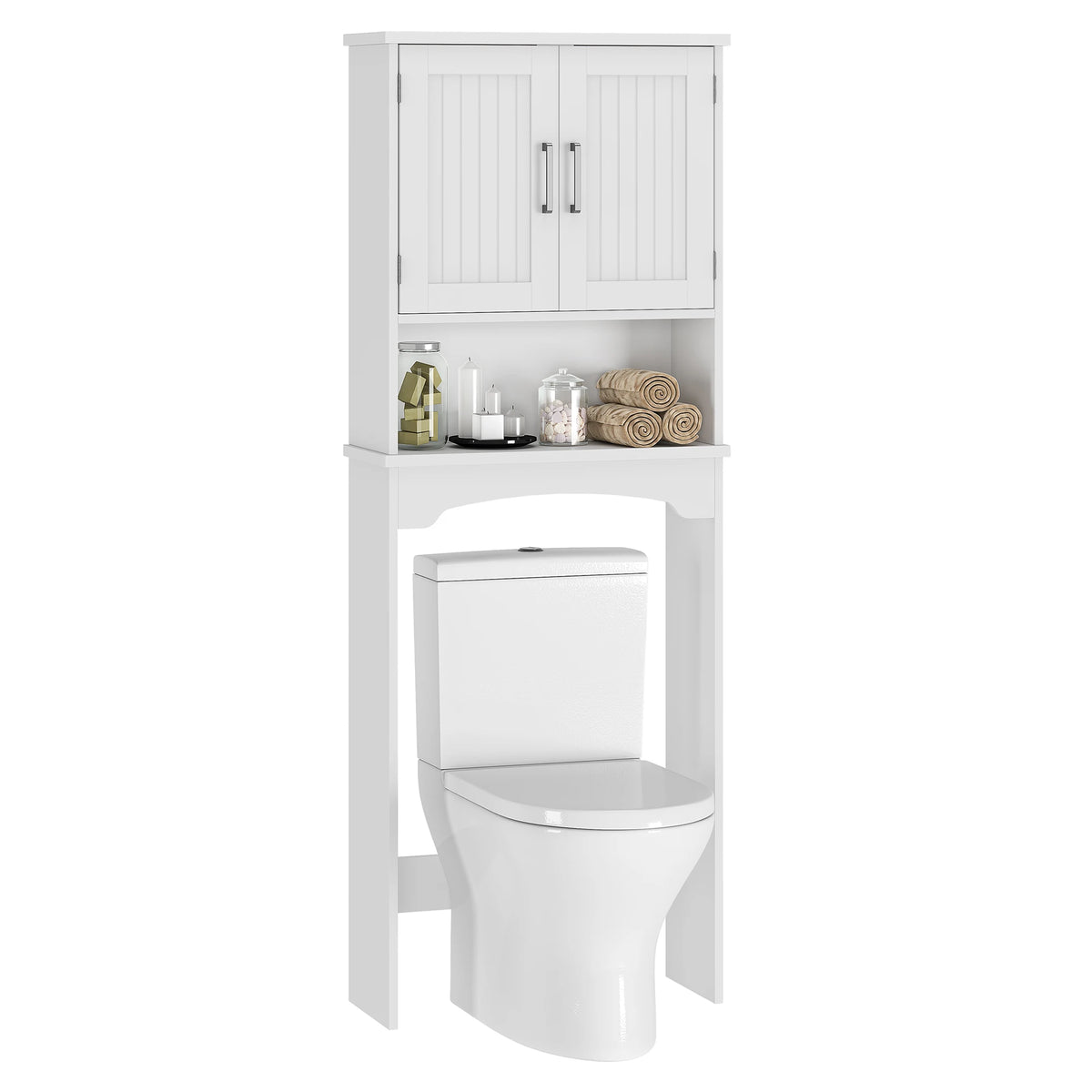 HiMISS Over Toilet Cabinet with Double Doors and Open Shelf
