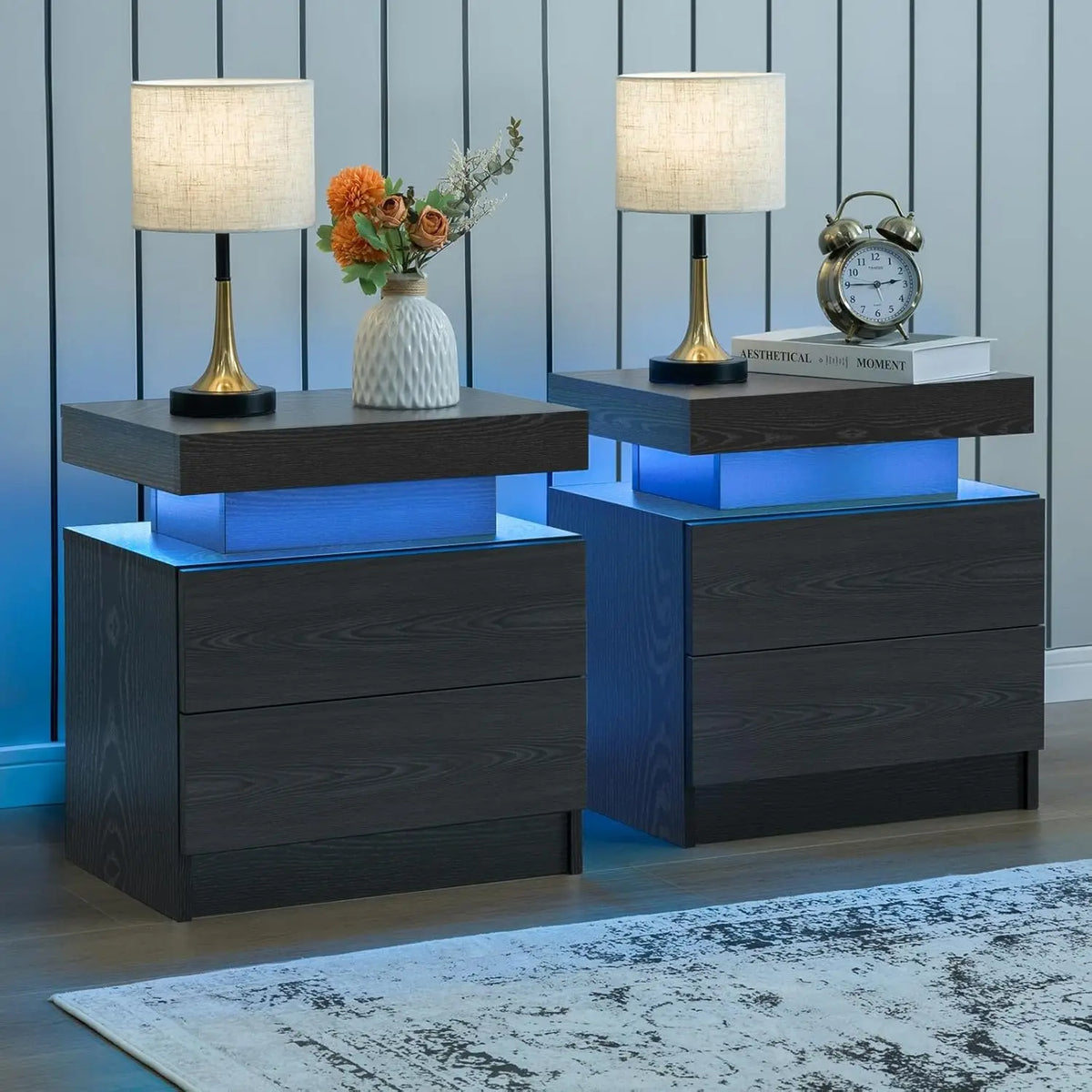 Cubehom LED Nightstand Set with Drawers for Modern Bedroom Storage