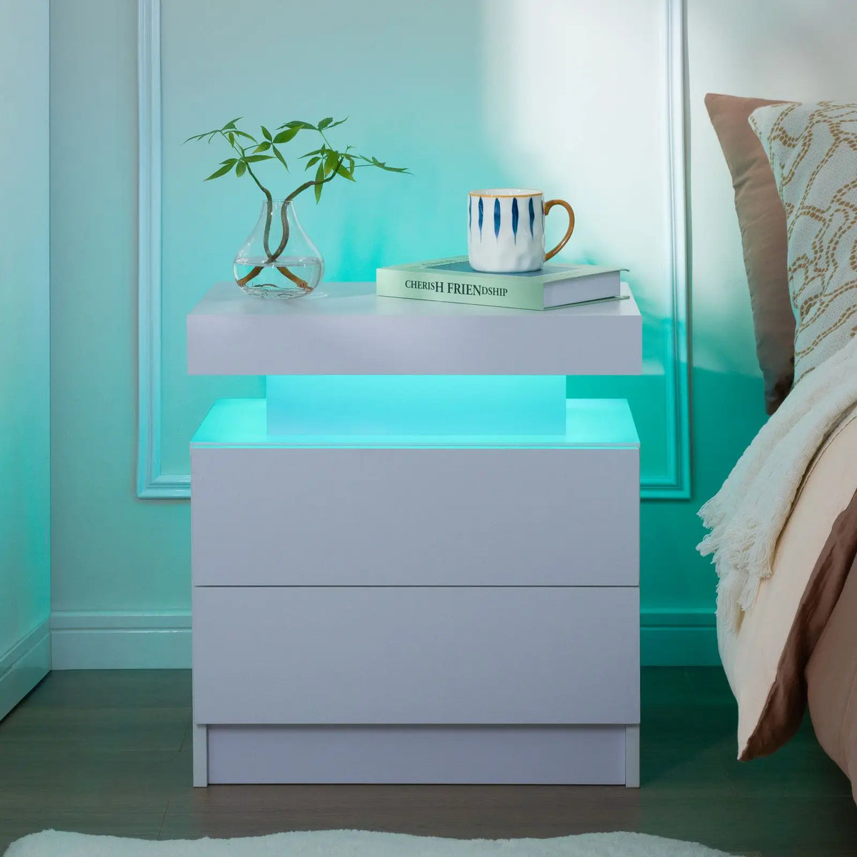 Cubehom LED Nightstand Set with Drawers for Modern Bedroom Storage