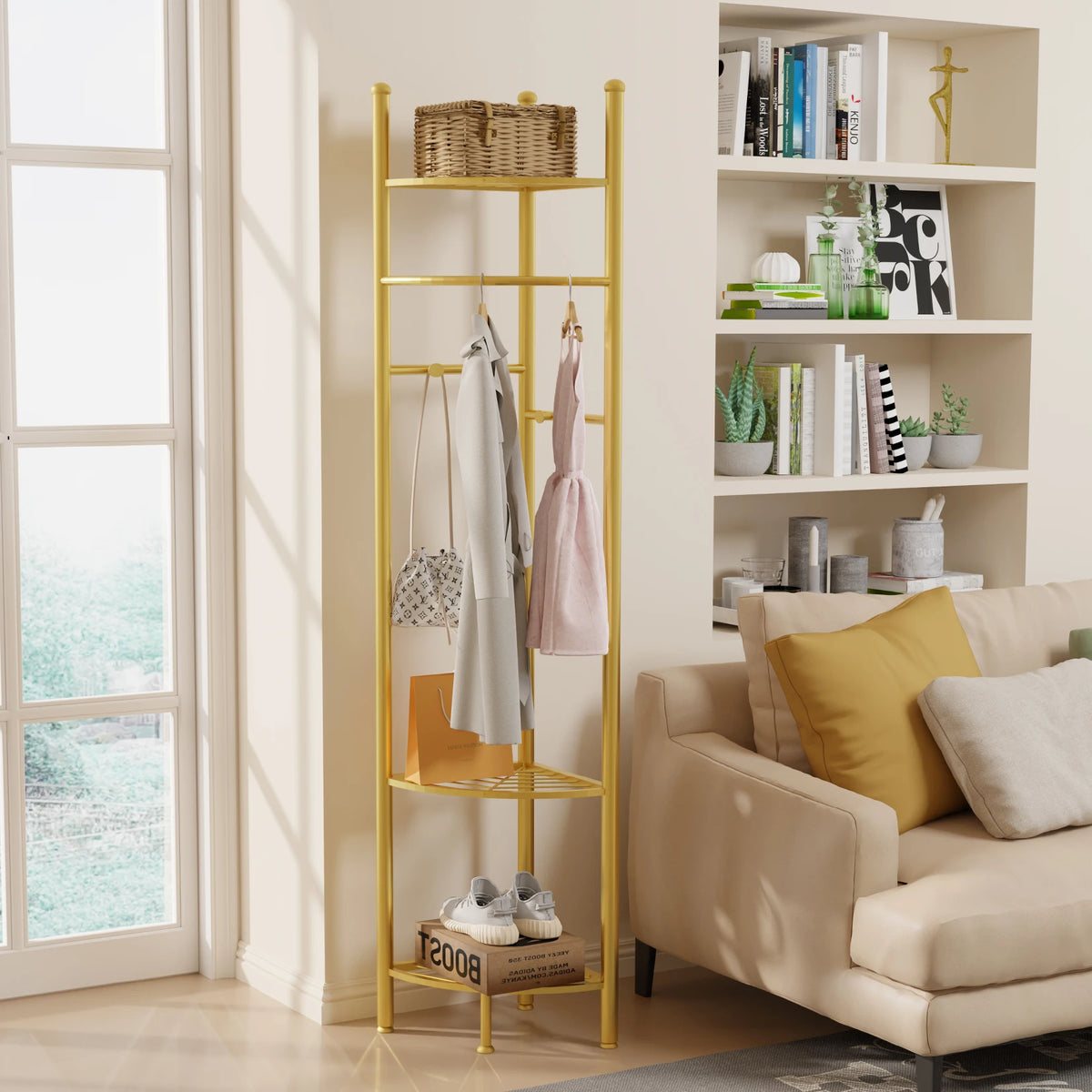 Freestanding Metal Coat Rack With Storage Shelf For Entryway