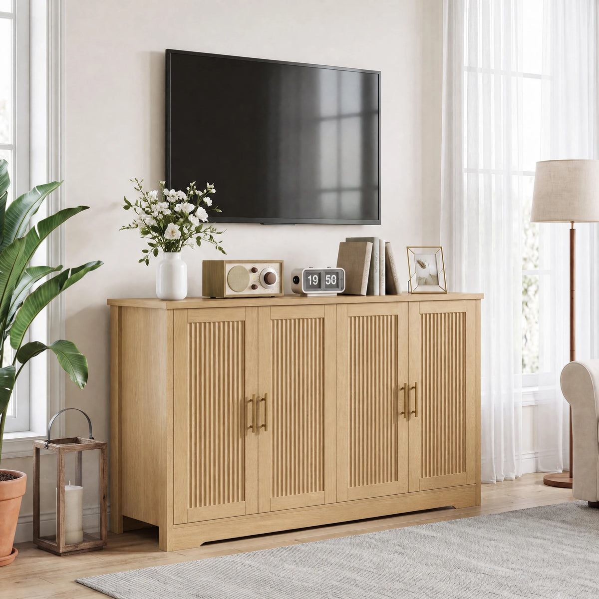 GiggleZone Fluted Sideboard Buffet Cabinet for Dining Room Storage