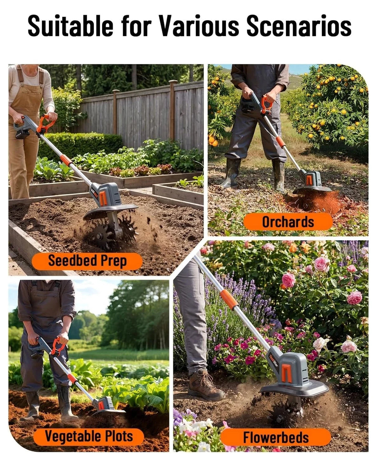 TaskStar Cordless Electric Garden Tiller Cultivator Soil Turning Tool
