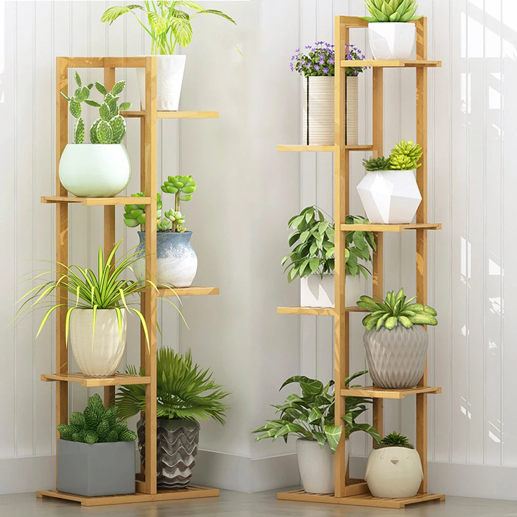 Bamboo Vertical Tiered Plant Stand Rack for Indoor Outdoor Display