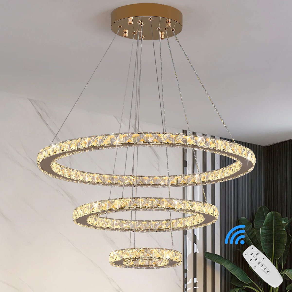 Vinilky Crystal LED Pendant Chandelier With Remote Control