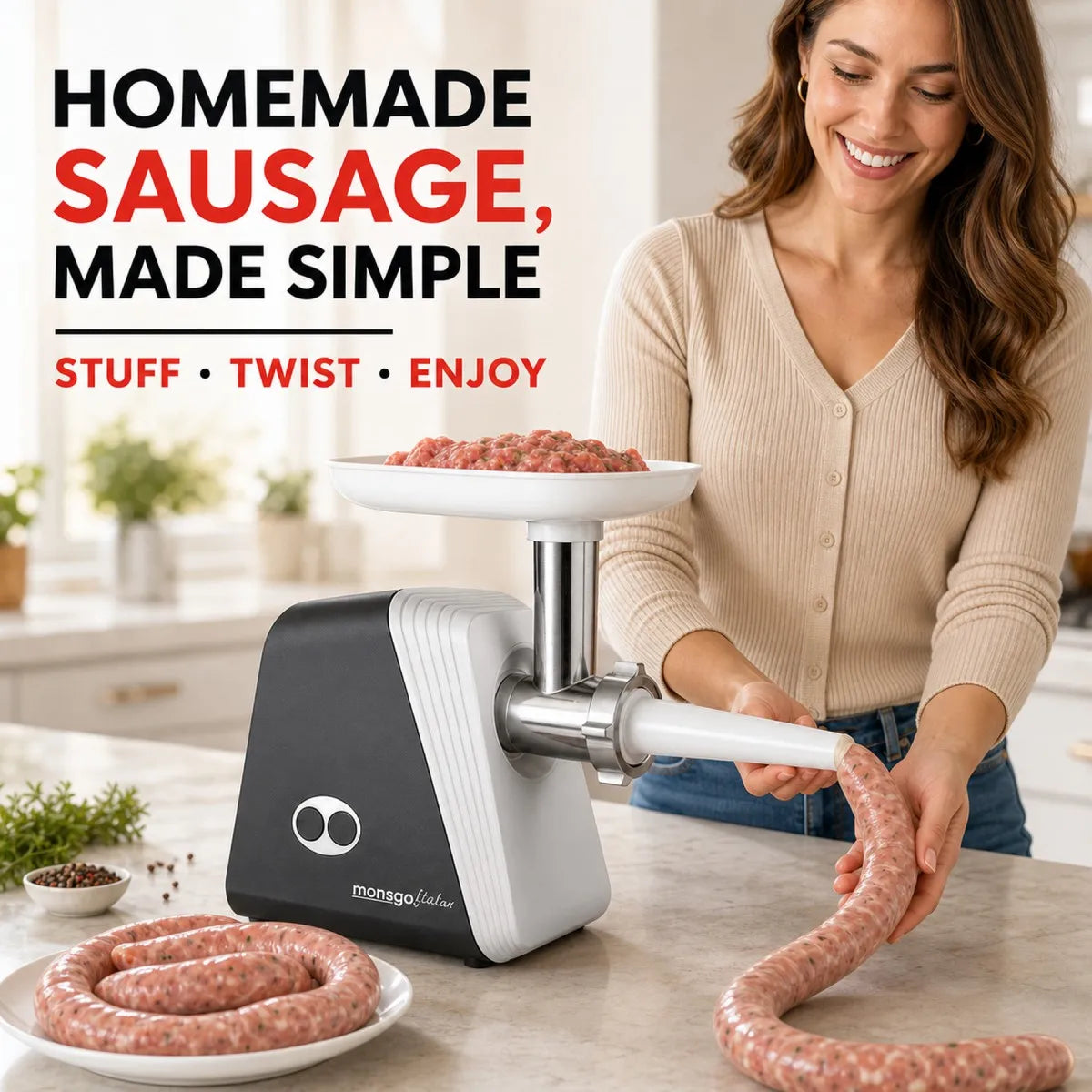 erabros G100 Electric Meat Grinder With Sausage Stuffer Attachments