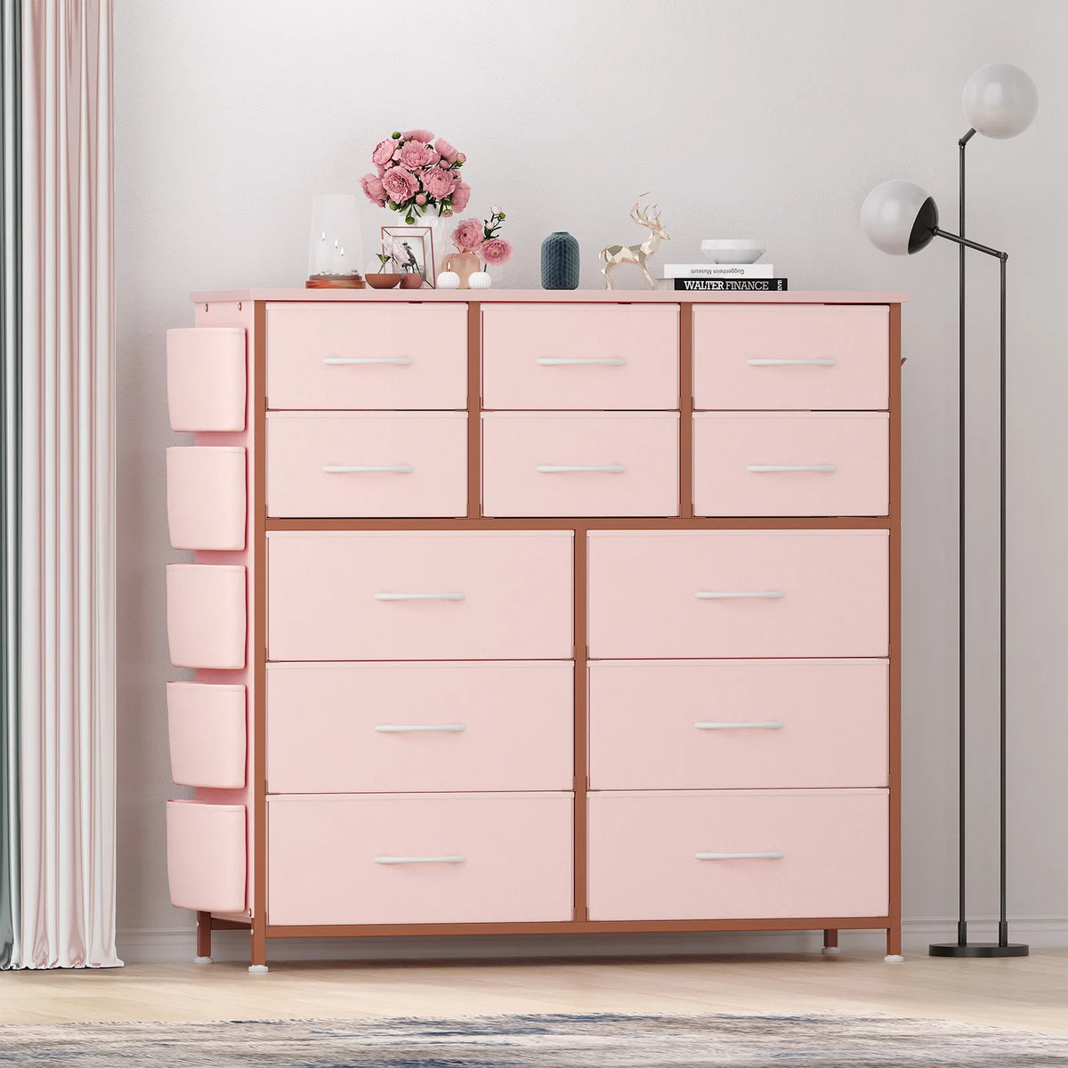 HiMISS 12 Drawer Fabric Storage Dresser With Metal Frame / Wood Top