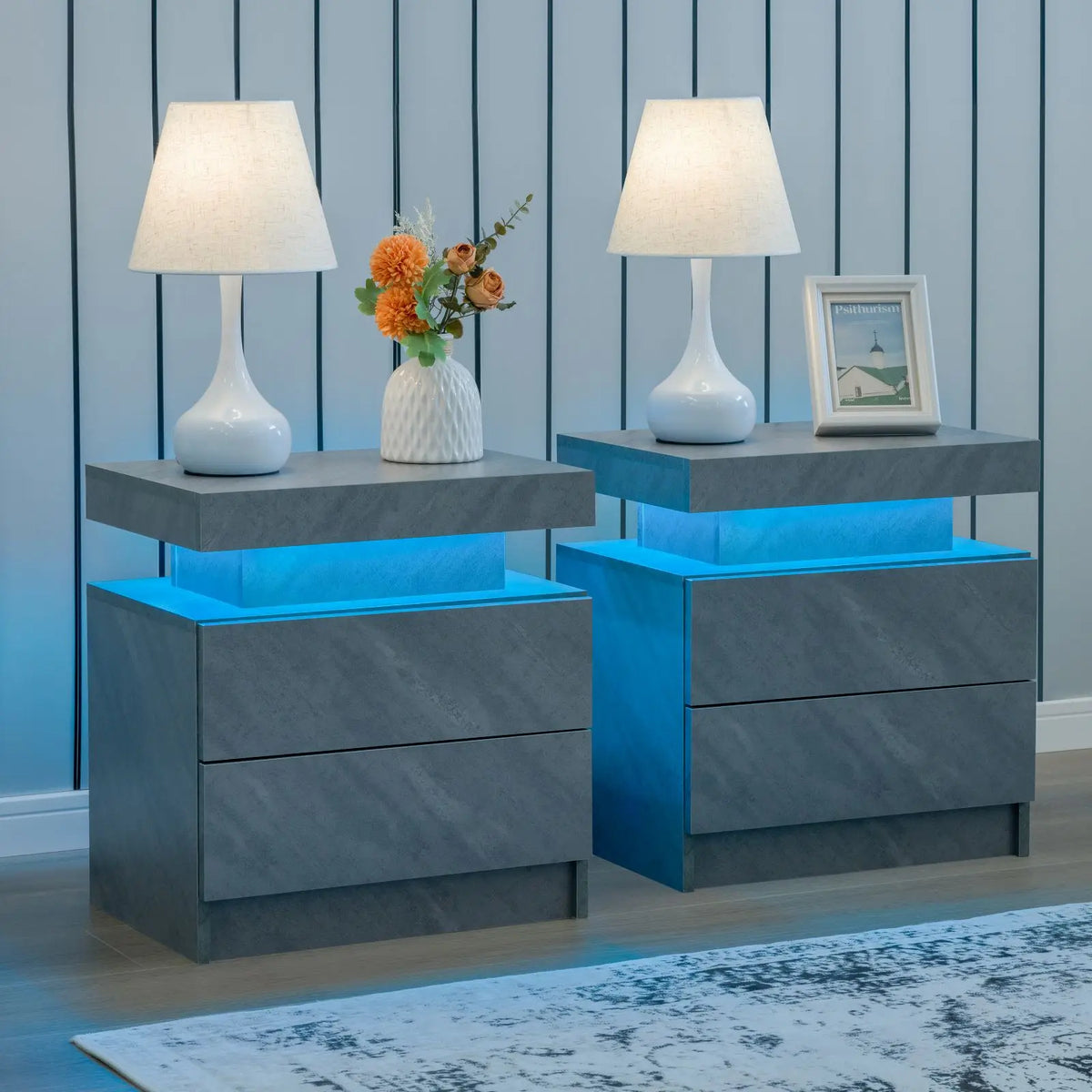 Cubehom LED Nightstand Set with Drawers for Modern Bedroom Storage