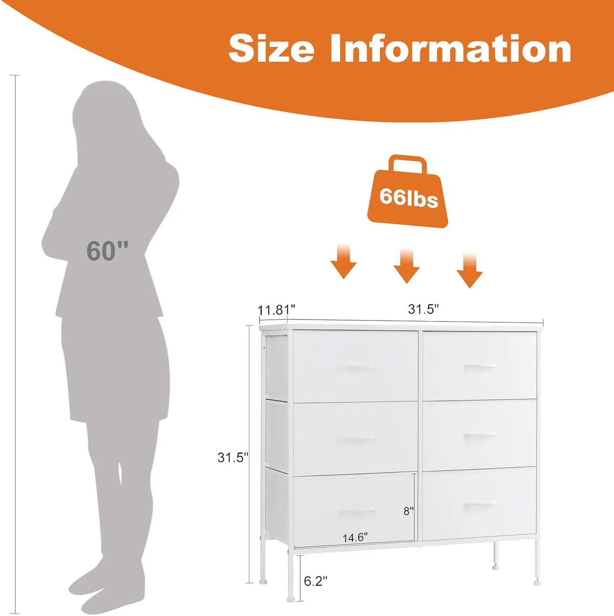JHK Six Drawer Fabric Storage Nightstand For Bedroom