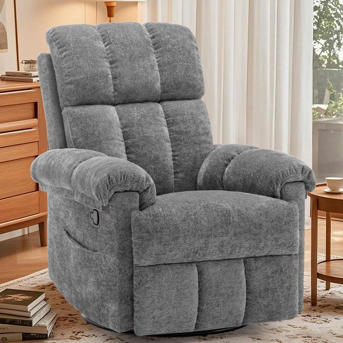 KORSER Swivel Rocker Recliner Chair with Side Pockets for Comfort