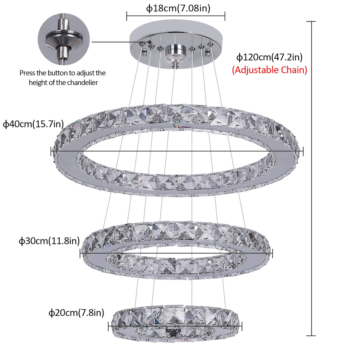 Vinilky Crystal LED Pendant Chandelier With Remote Control