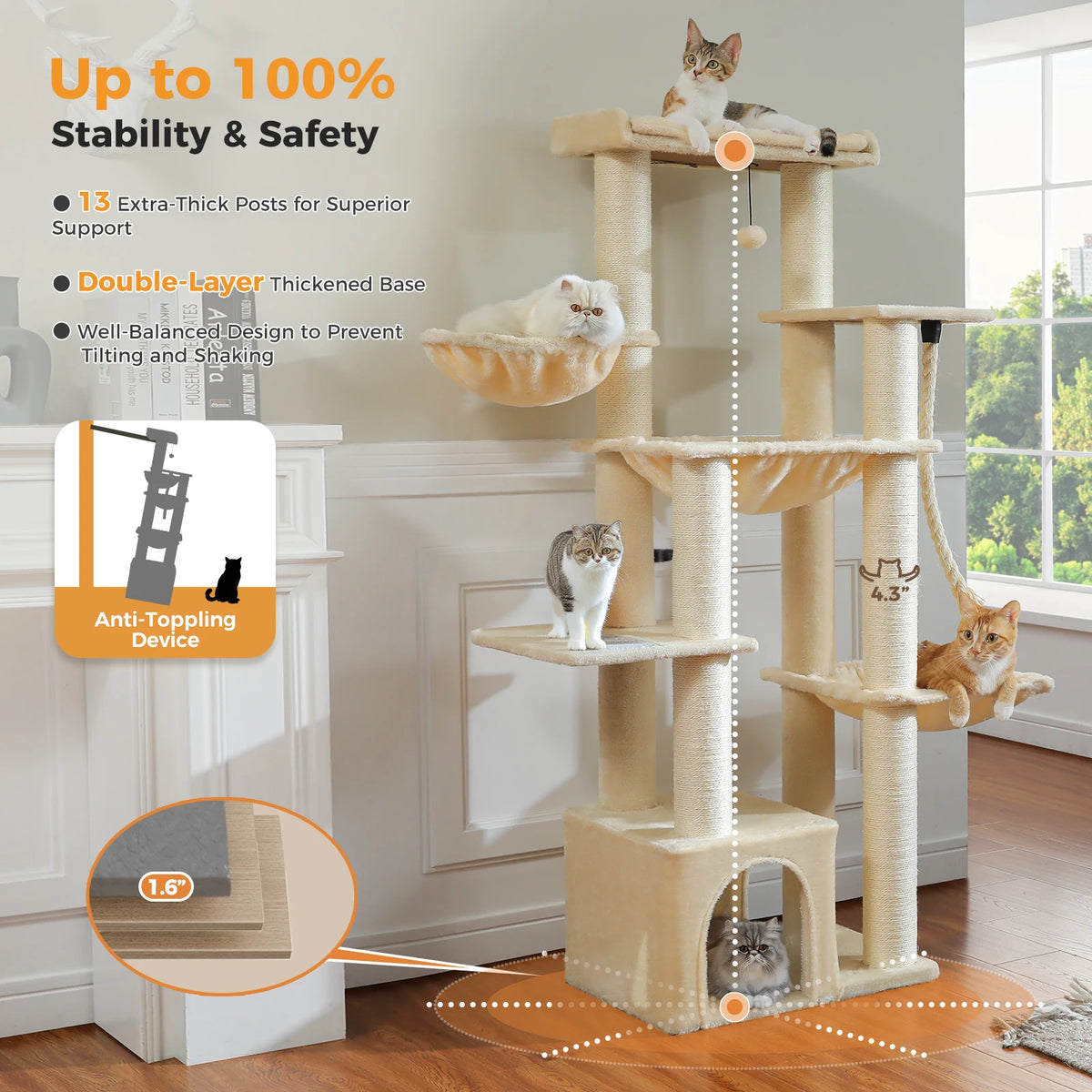 PAWZ Road Cat Tree With Sisal Posts And Spacious Condo