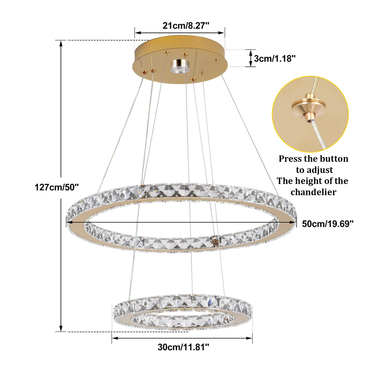 Vinilky Crystal LED Pendant Chandelier With Remote Control