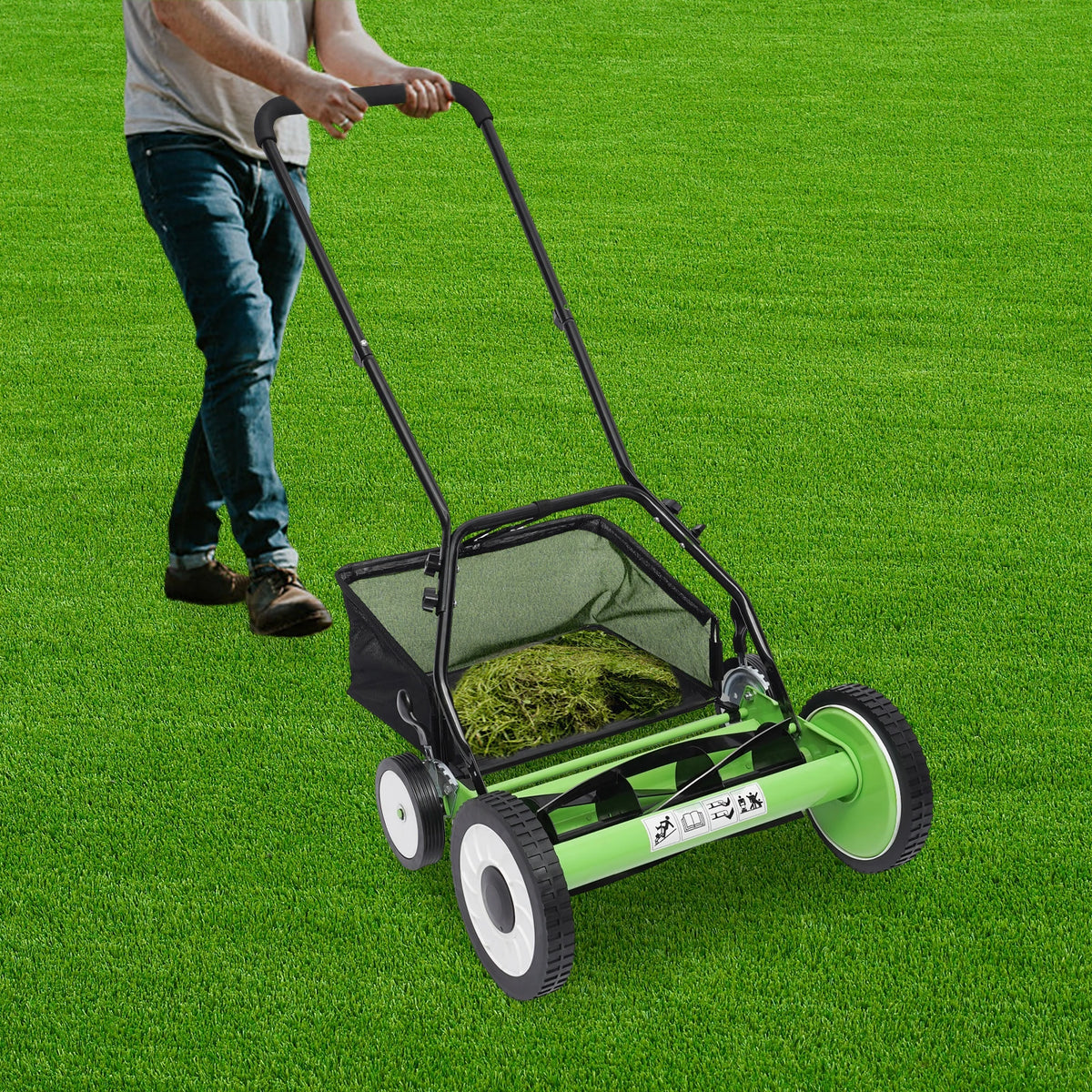 Bymaocar Manual Push Reel Lawn Mower With Removable Grass Catcher