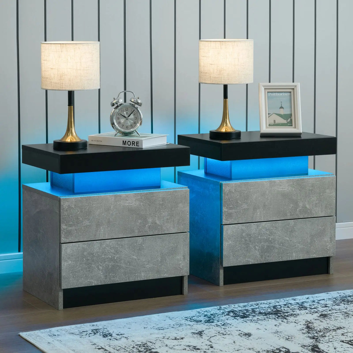 Cubehom LED Nightstand Set with Drawers for Modern Bedroom Storage