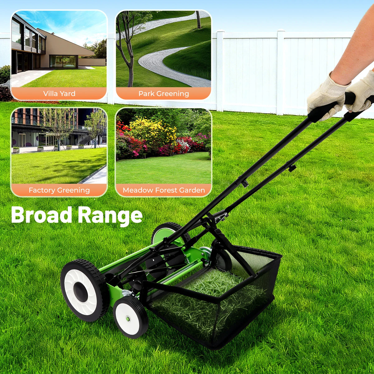 Bymaocar Manual Push Reel Lawn Mower With Removable Grass Catcher
