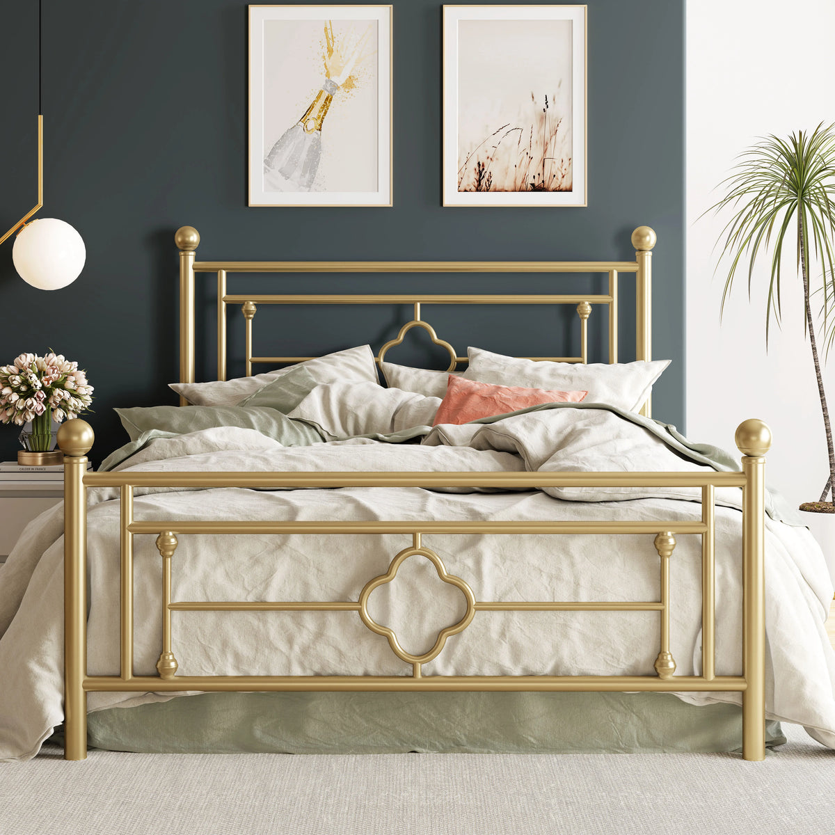 HOOMIC Vintage Victorian Wrought Iron Platform Bed Frame With Storage